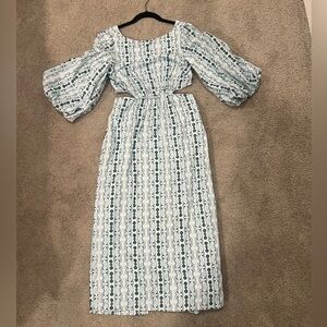 Hyacinth House Blue geo stripe cut out Campbell dress